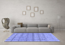 Machine Washable Checkered Blue Modern Rug in a Living Room, wshabs1353blu
