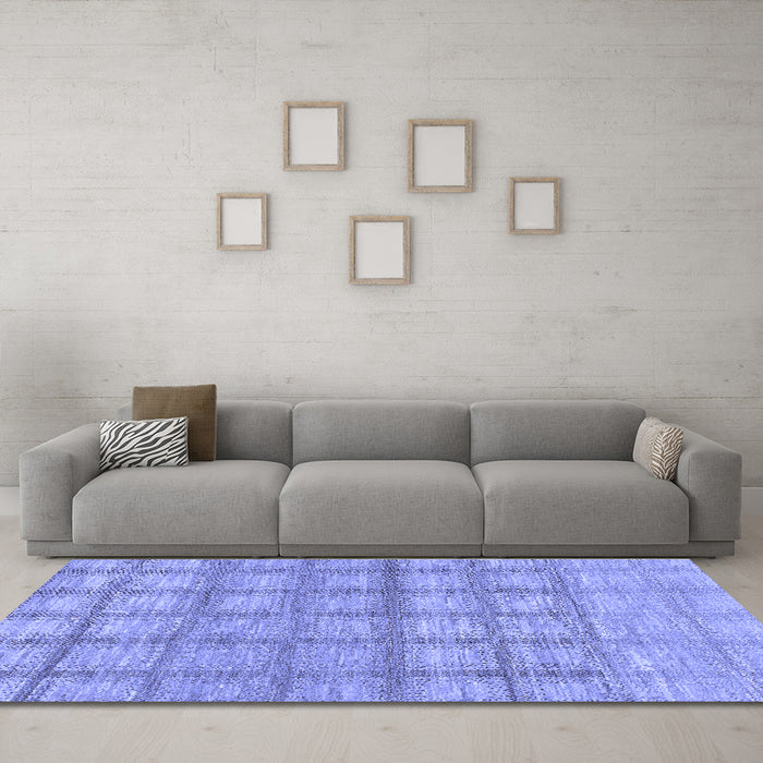 Machine Washable Checkered Blue Modern Rug in a Living Room, wshabs1353blu