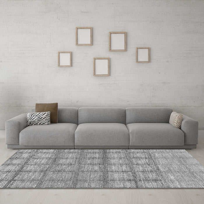 Machine Washable Checkered Gray Modern Rug in a Living Room,, wshabs1353gry