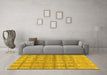 Machine Washable Checkered Yellow Modern Rug in a Living Room, wshabs1353yw
