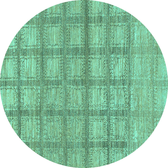 Round Machine Washable Checkered Turquoise Modern Area Rugs, wshabs1353turq