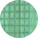 Round Checkered Turquoise Modern Rug, abs1353turq