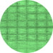 Round Machine Washable Checkered Emerald Green Modern Area Rugs, wshabs1353emgrn
