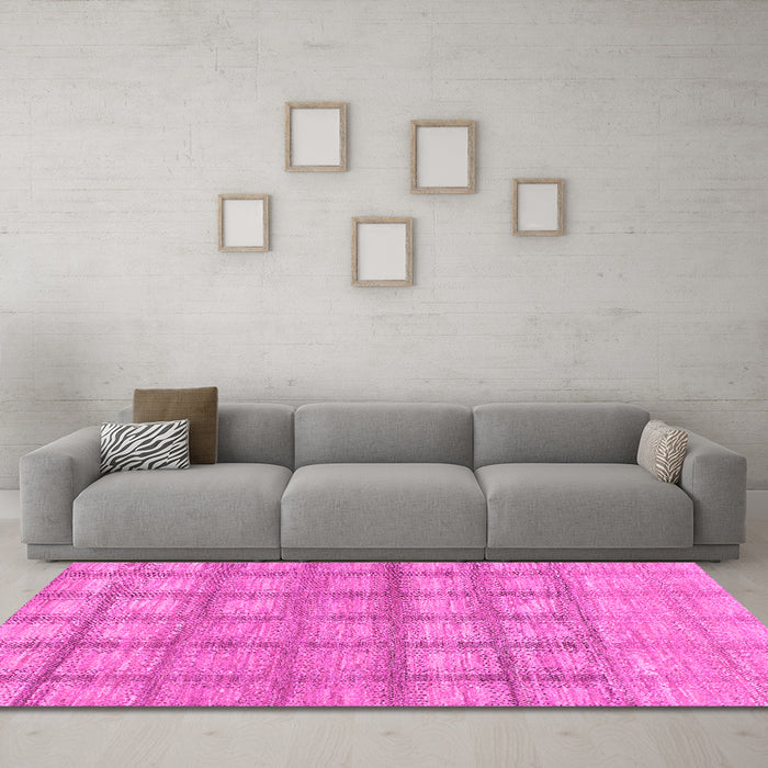 Machine Washable Checkered Pink Modern Rug in a Living Room, wshabs1353pnk