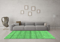 Machine Washable Checkered Emerald Green Modern Rug, wshabs1353emgrn