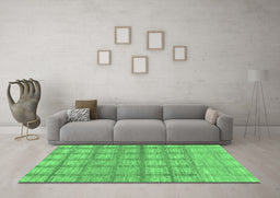 Machine Washable Checkered Emerald Green Modern Area Rugs in a Living Room,, wshabs1353emgrn