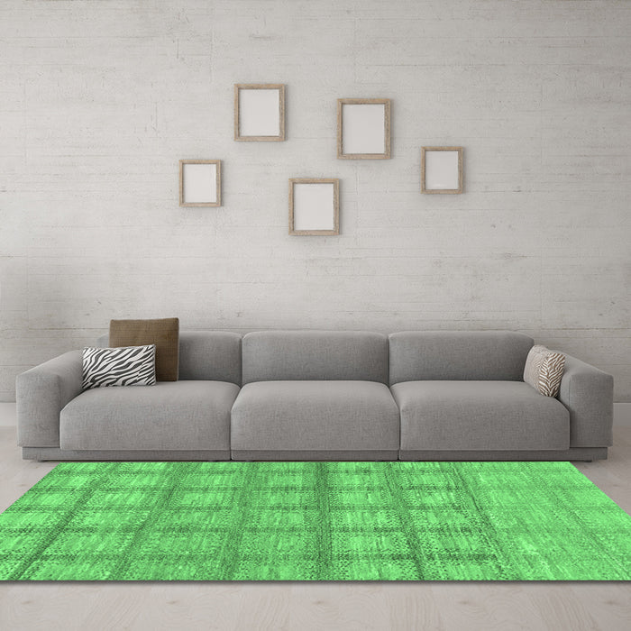 Machine Washable Checkered Emerald Green Modern Area Rugs in a Living Room,, wshabs1353emgrn