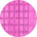 Round Checkered Pink Modern Rug, abs1353pnk