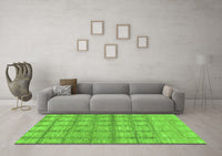 Machine Washable Checkered Green Modern Rug, wshabs1353grn