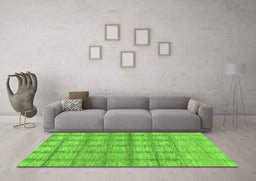 Machine Washable Checkered Green Modern Area Rugs in a Living Room,, wshabs1353grn
