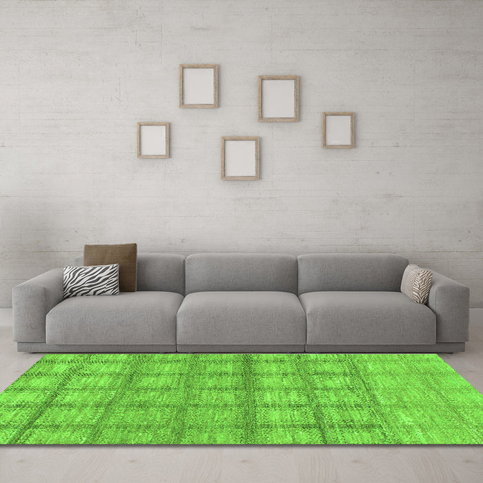 Machine Washable Checkered Green Modern Area Rugs in a Living Room,, wshabs1353grn