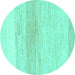 Round Machine Washable Solid Turquoise Modern Area Rugs, wshabs1356turq