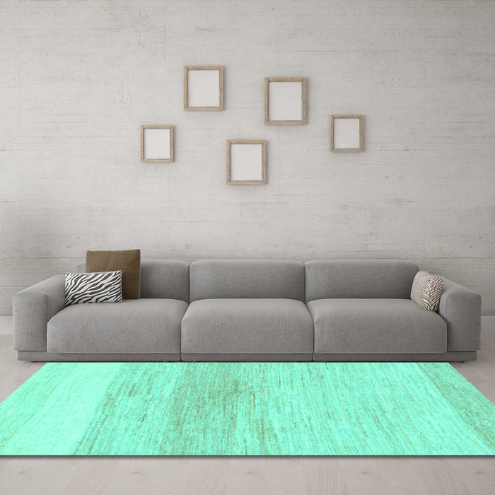 Machine Washable Solid Turquoise Modern Area Rugs in a Living Room,, wshabs1356turq