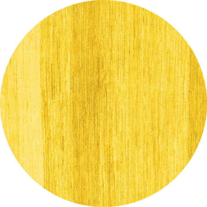 Round Machine Washable Solid Yellow Modern Rug, wshabs1356yw