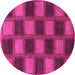 Round Machine Washable Checkered Pink Modern Rug, wshabs1357pnk