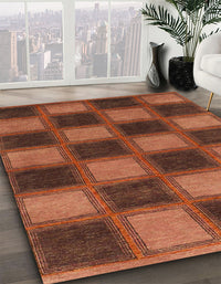 Abstract Saffron Red Checkered Rug, abs1357