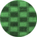 Round Machine Washable Checkered Emerald Green Modern Area Rugs, wshabs1357emgrn