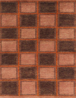 Abstract Saffron Red Checkered Rug, abs1357