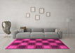 Machine Washable Checkered Pink Modern Rug in a Living Room, wshabs1357pnk