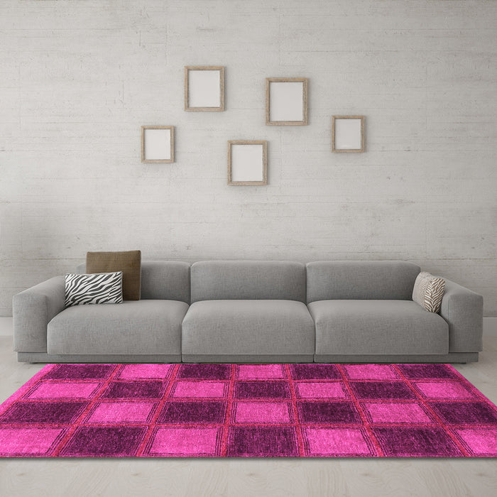 Machine Washable Checkered Pink Modern Rug in a Living Room, wshabs1357pnk