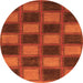 Round Machine Washable Checkered Orange Modern Area Rugs, wshabs1357org