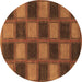 Round Machine Washable Checkered Brown Modern Rug, wshabs1357brn