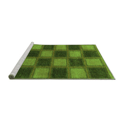 Sideview of Machine Washable Checkered Green Modern Area Rugs, wshabs1357grn