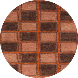 Round Abstract Saffron Red Checkered Rug, abs1357
