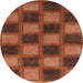 Round Abstract Saffron Red Checkered Rug, abs1357