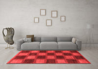 Machine Washable Checkered Red Modern Rug, wshabs1357red