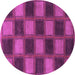 Round Machine Washable Checkered Purple Modern Area Rugs, wshabs1357pur