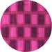 Round Checkered Pink Modern Rug, abs1357pnk