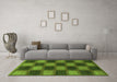 Machine Washable Checkered Green Modern Area Rugs in a Living Room,, wshabs1357grn