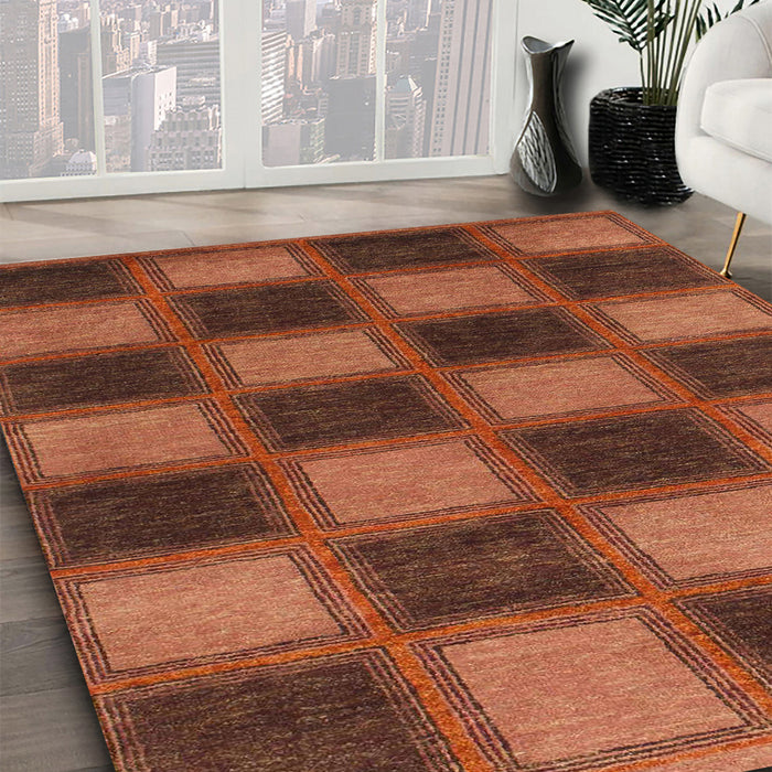Abstract Saffron Red Checkered Rug in Family Room, abs1357