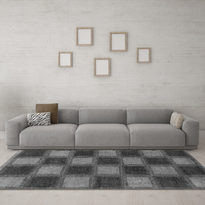 Machine Washable Checkered Gray Modern Rug in a Living Room,, wshabs1357gry