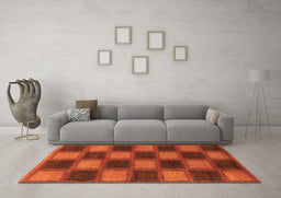 Machine Washable Checkered Orange Modern Area Rugs in a Living Room, wshabs1357org