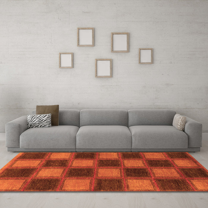 Machine Washable Checkered Orange Modern Area Rugs in a Living Room, wshabs1357org