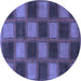 Round Machine Washable Checkered Blue Modern Rug, wshabs1357blu