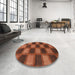 Round Abstract Saffron Red Checkered Rug in a Office, abs1357