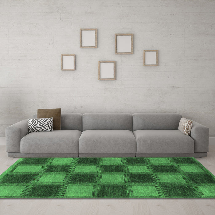 Machine Washable Checkered Emerald Green Modern Area Rugs in a Living Room,, wshabs1357emgrn