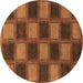 Round Checkered Brown Modern Rug, abs1357brn