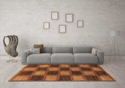 Machine Washable Checkered Brown Modern Rug in a Living Room,, wshabs1357brn