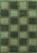 Machine Washable Checkered Turquoise Modern Area Rugs, wshabs1357turq