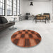 Round Machine Washable Abstract Saffron Red Rug in a Office, wshabs1357