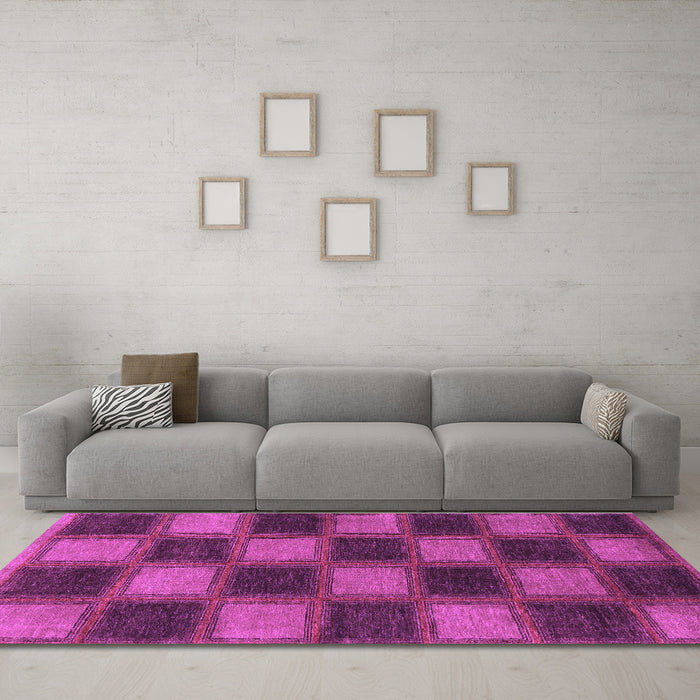 Machine Washable Checkered Purple Modern Area Rugs in a Living Room, wshabs1357pur