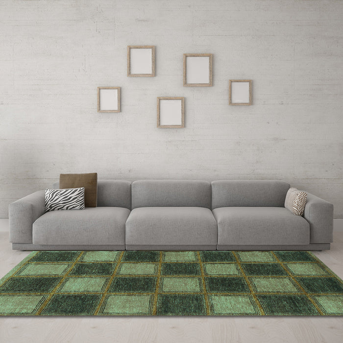 Machine Washable Checkered Turquoise Modern Area Rugs in a Living Room,, wshabs1357turq