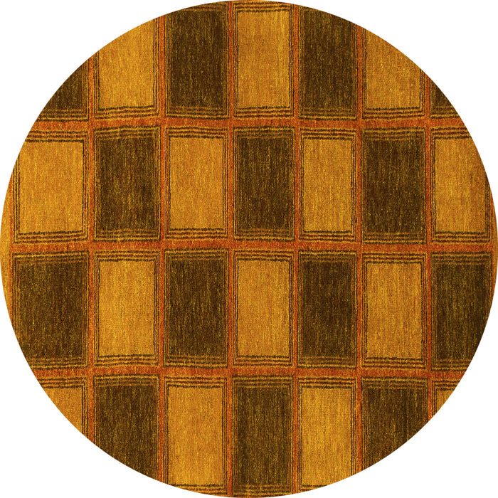 Round Machine Washable Checkered Yellow Modern Rug, wshabs1357yw