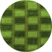 Round Machine Washable Checkered Green Modern Area Rugs, wshabs1357grn