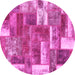 Round Machine Washable Patchwork Pink Transitional Rug, wshabs1358pnk