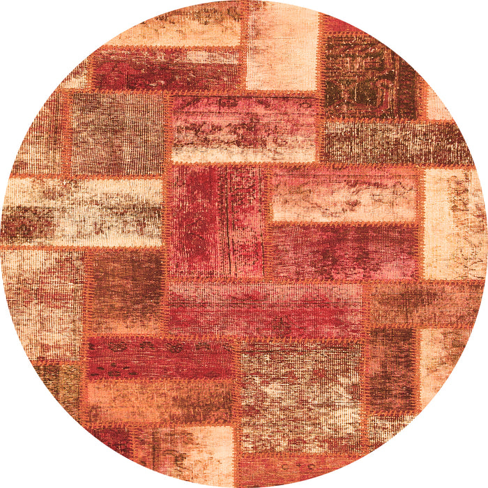 Round Machine Washable Patchwork Orange Transitional Area Rugs, wshabs1358org